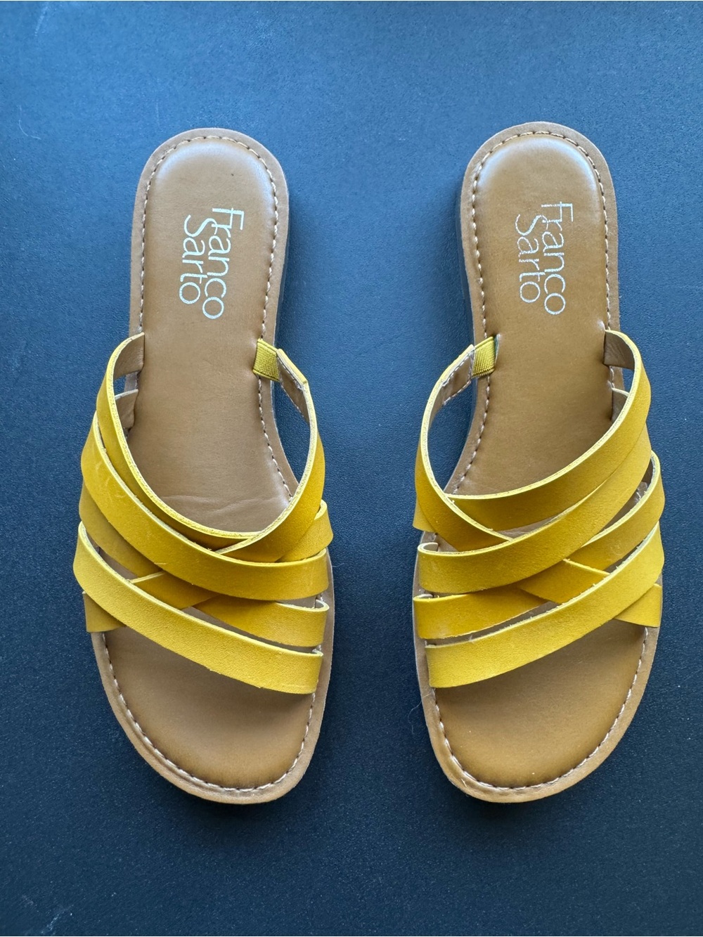 Franco Sarto Yellow Multi-Strap Slide Sandals